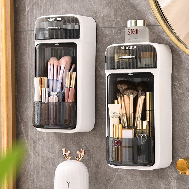 Organizator Baie, Kaveny, 4 Compartimente si 1 Sertar, Rotire 360 Grade, din PP+PET, 27.5 x 16 x 11 cm, Alb/Negru