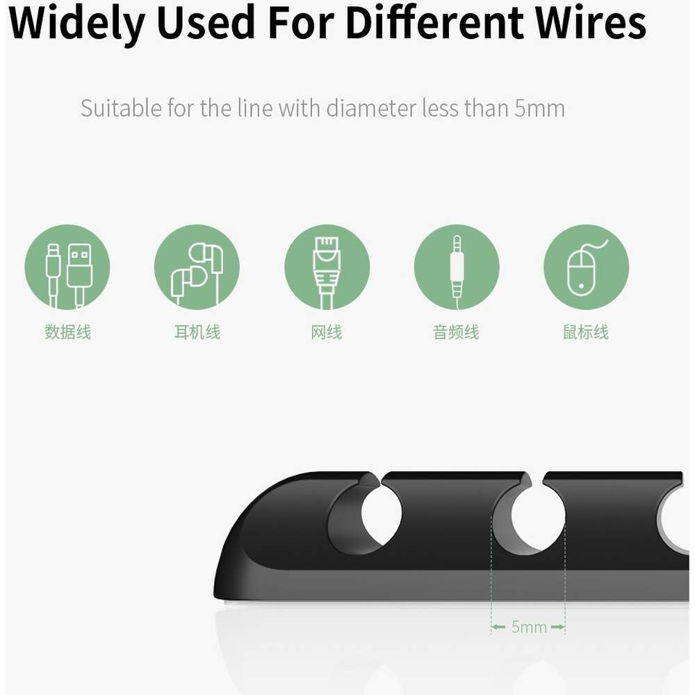 Organizator Cabluri, Kadeny, Cable Clips, Fixare Dublu Adeziv, Silicon, 3 Sloturi, Negru