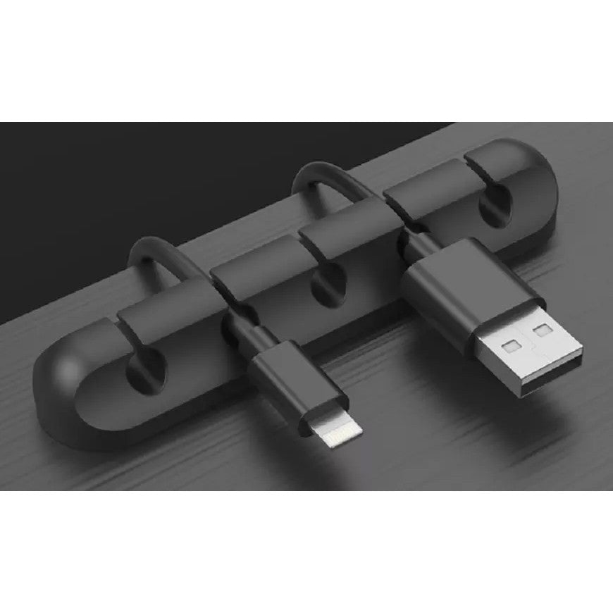 Organizator Cabluri, Kadeny, Cable Clips, Fixare Dublu Adeziv, Silicon, 5 Sloturi, Negru