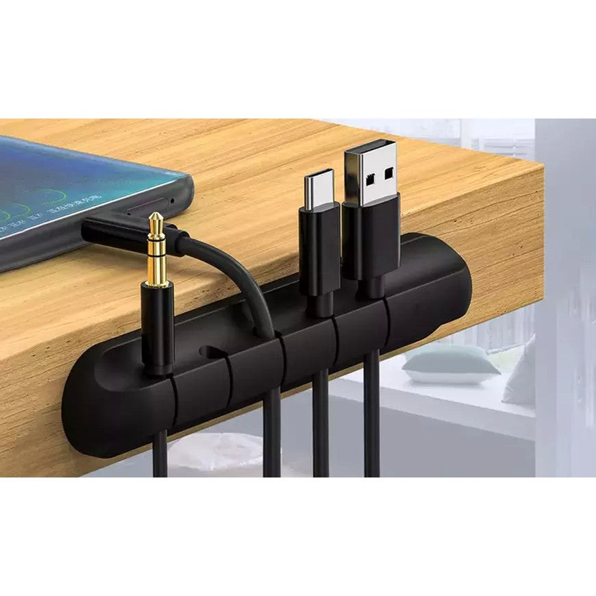 Organizator Cabluri, Kadeny, Cable Clips, Fixare Dublu Adeziv, Silicon, 5 Sloturi, Negru