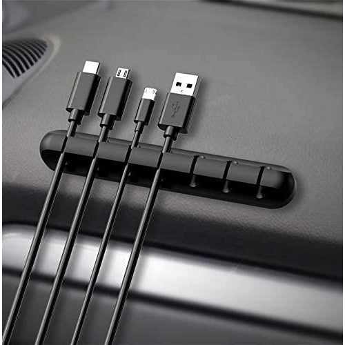 Organizator Cabluri, Kadeny, Cable Clips, Fixare Dublu Adeziv, Silicon, 7 Sloturi, Negru