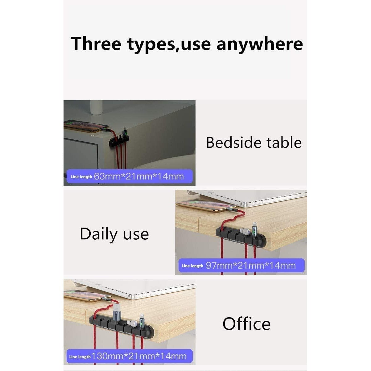 Organizator Cabluri, Kadeny, Cable Clips, Fixare Dublu Adeziv, Silicon, 7 Sloturi, Negru