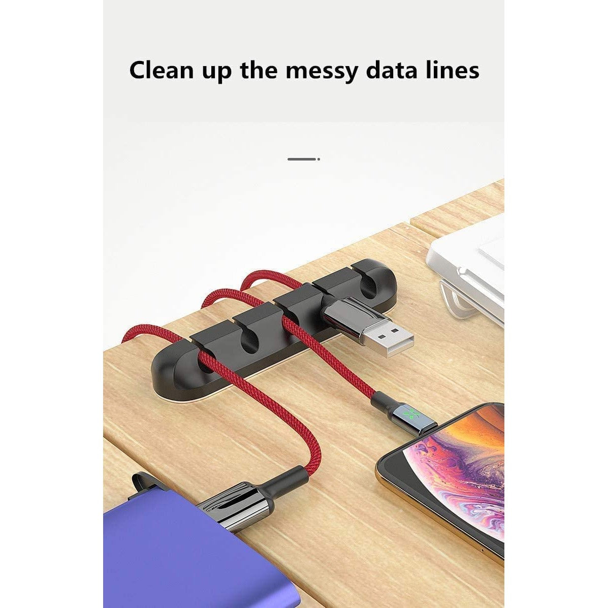 Organizator Cabluri, Kadeny, Cable Clips, Fixare Dublu Adeziv, Silicon, 7 Sloturi, Negru