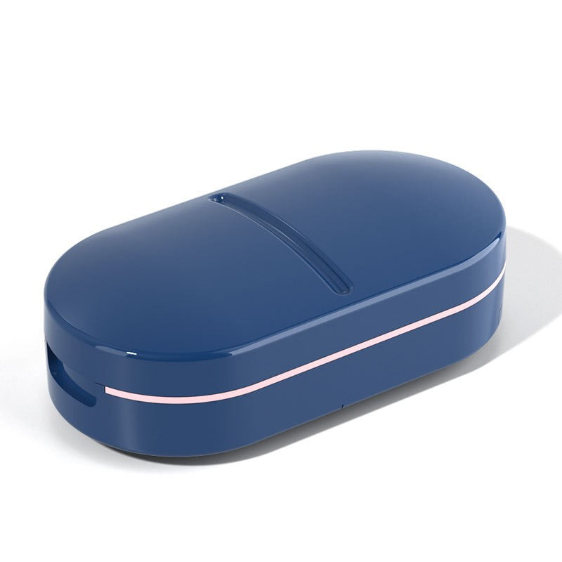 Organizator medicamente, Kaveny, Dispozitiv Taiere/Sfaramare Pastile, Ideala pentru Calatorii, Portabila, Perie pentru Curatare, Compartiment depozitare, 8.5x4.5x2.5 cm, Albastru