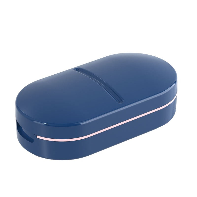 Organizator medicamente, Kaveny, Dispozitiv Taiere/Sfaramare Pastile, Ideala pentru Calatorii, Portabila, Perie pentru Curatare, Compartiment depozitare, 8.5x4.5x2.5 cm, Albastru