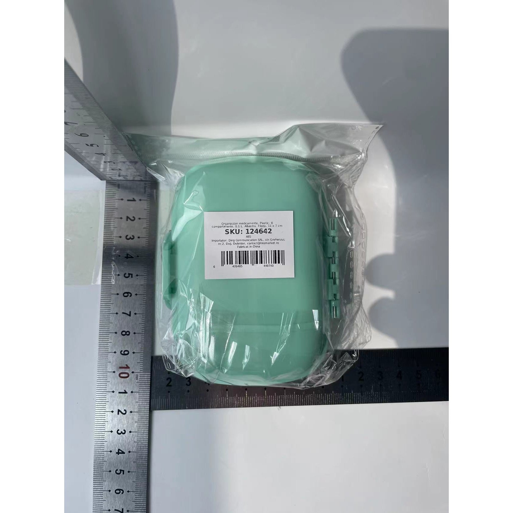 Organizator medicamente, Plastic, 8 compartimente, 0.1 L, Albastru, Kaveny, 11 x 7 cm