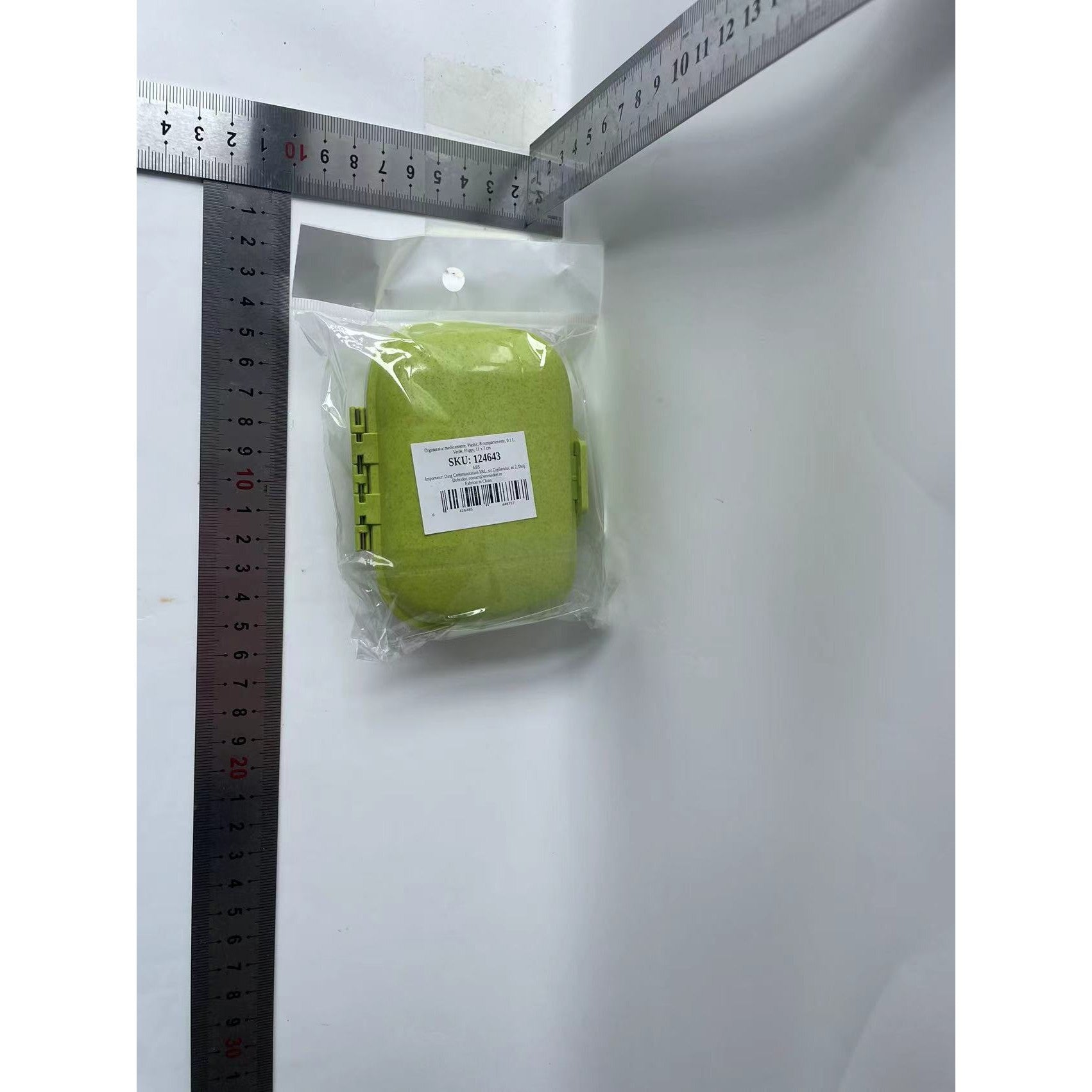 Organizator medicamente, Plastic, 8 compartimente, 0.1 L, Verde, Kaveny, 11 x 7 cm