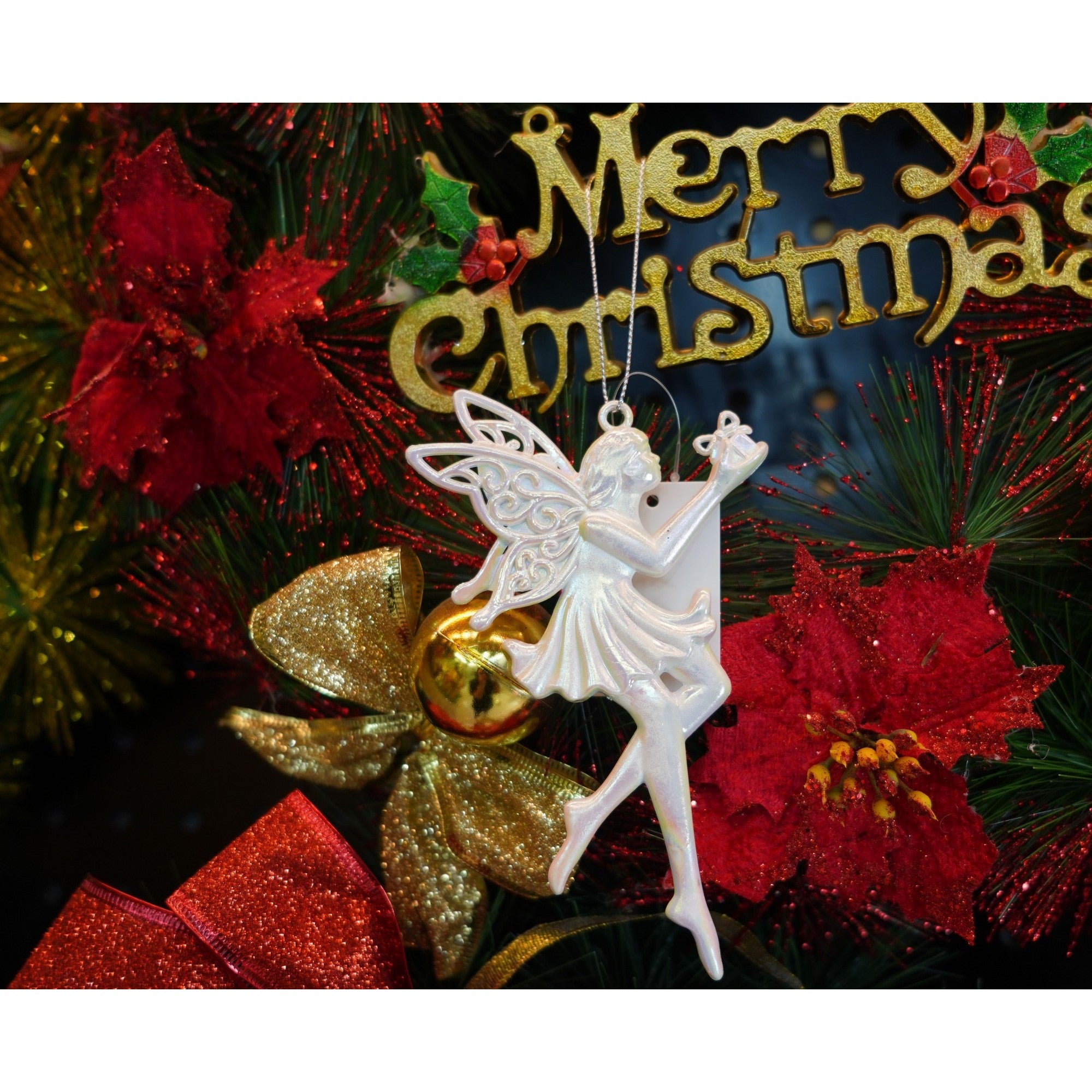 Ornament brad de Craciun, Perlat, in forma de Inger, 8 cm x 14 cm, Plastic, Kadeny