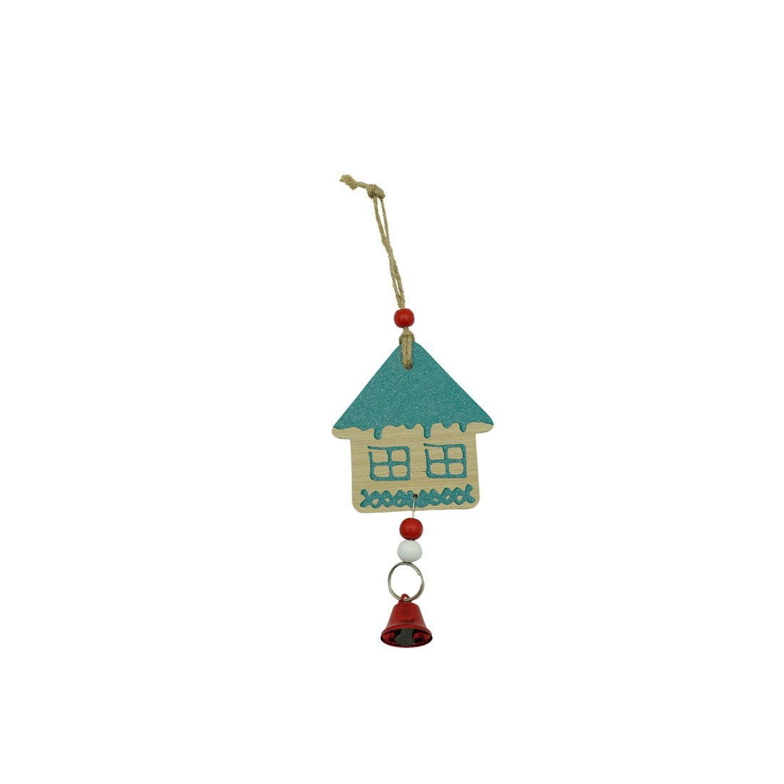 Ornament de brad casuta, Kaveny, multicolor, lemn, 18 cm