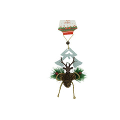 Ornament de brad cerb cu pom de craciun, Kaveny, multicolor, lemn, 18 cm