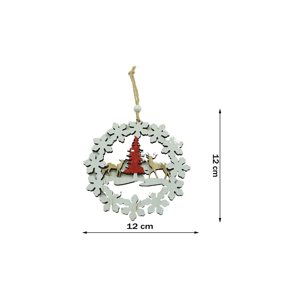 Ornament de brad cerbi cu brad, Kadeny, multicolor, lemn, 12 cm