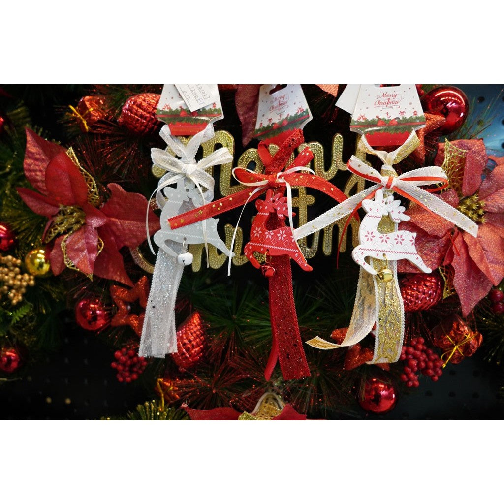 Ornament de brad craciun cerb, Kadeny, alb, lemn, 25 cm