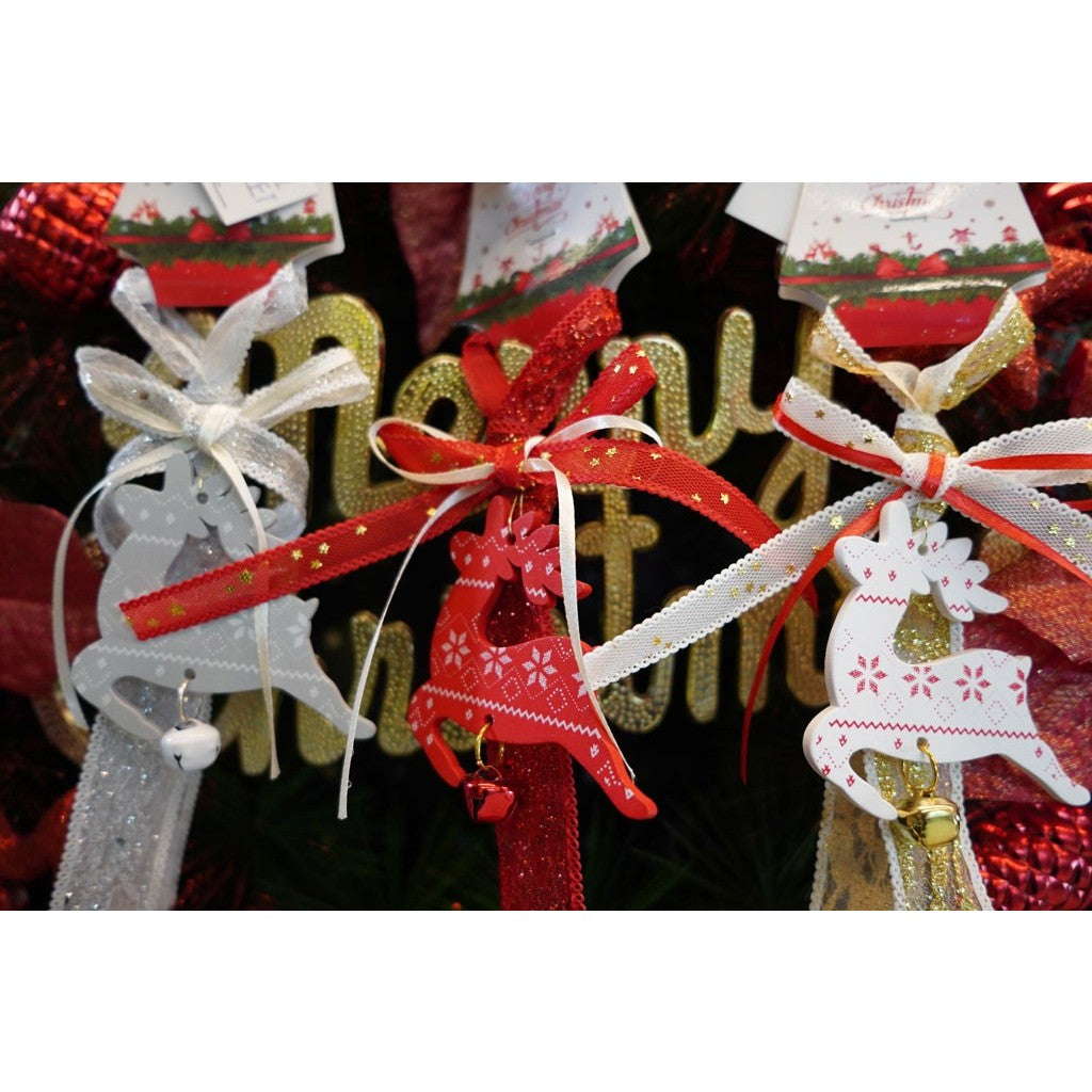 Ornament de brad craciun cerb, Kadeny, alb, lemn, 25 cm