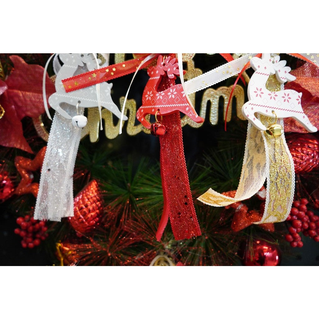 Ornament de brad craciun cerb, Kadeny, alb, lemn, 25 cm