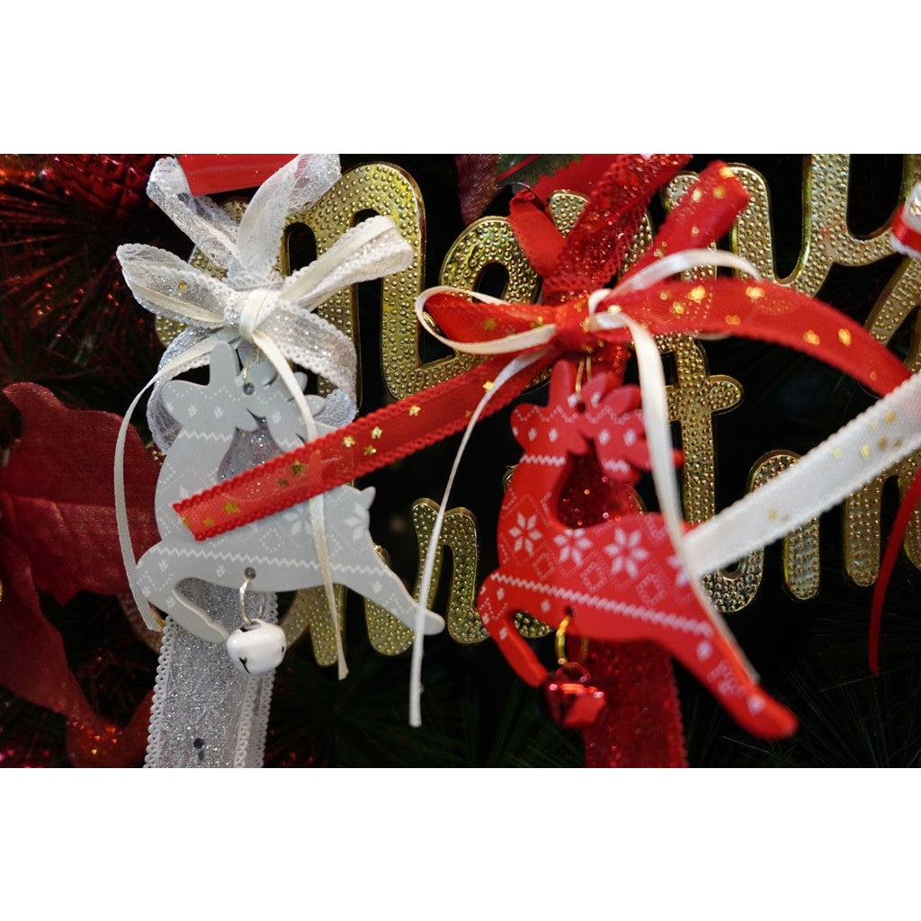 Ornament de brad craciun cerb, Kadeny, alb, lemn, 25 cm