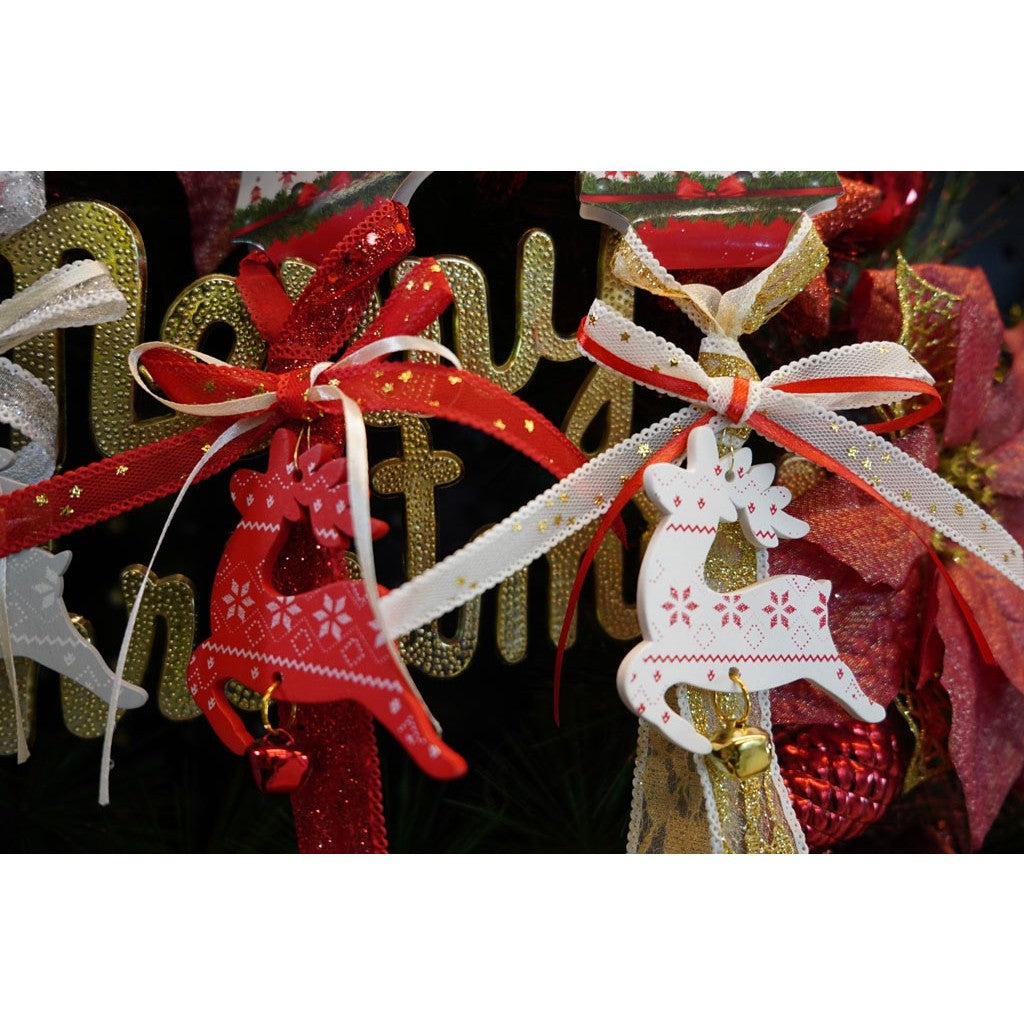 Ornament de brad craciun cerb, Kadeny, alb, lemn, 25 cm