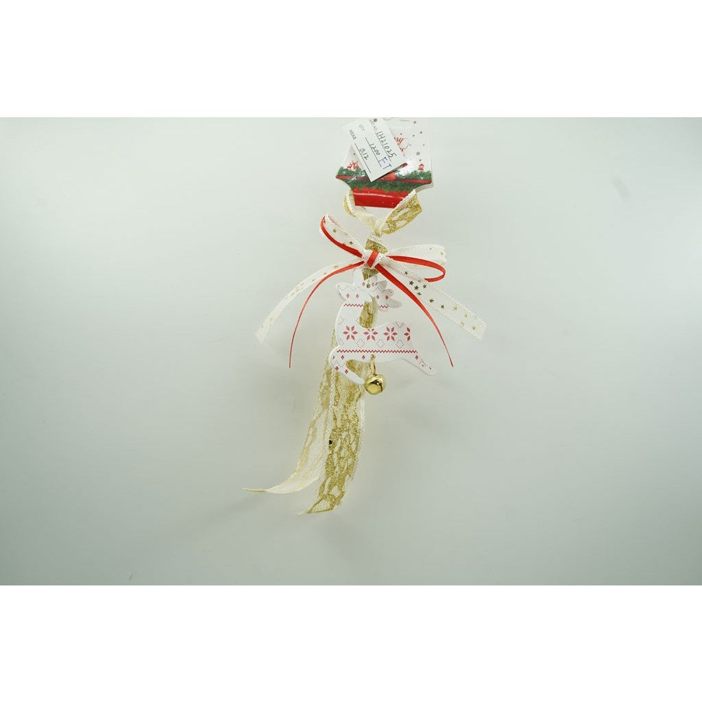 Ornament de brad craciun cerb, Kadeny, alb, lemn, 25 cm