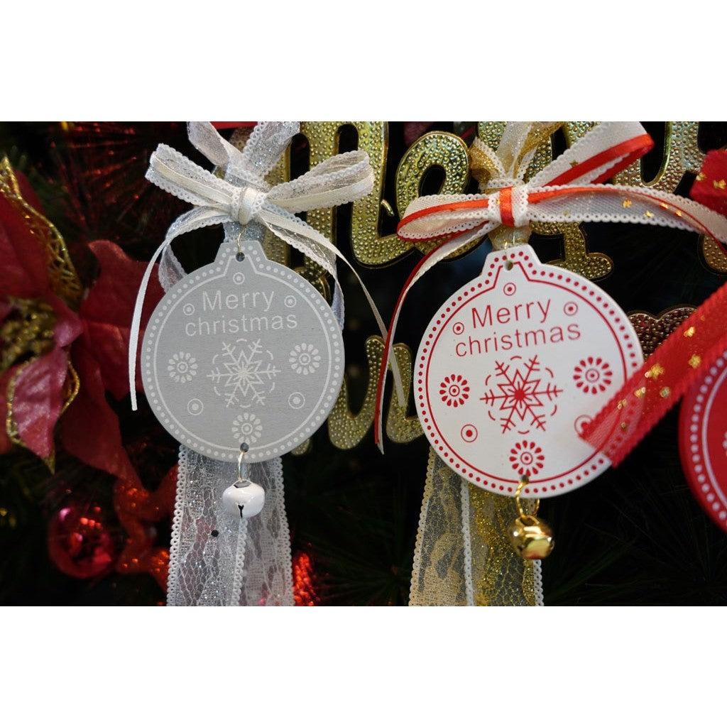Ornament de brad medalion, Kaveny, gri, lemn, 25 cm