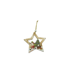 Ornament de brad stea cu Mos Craciun, Kadeny, multicolor, lemn, 9.9 cm