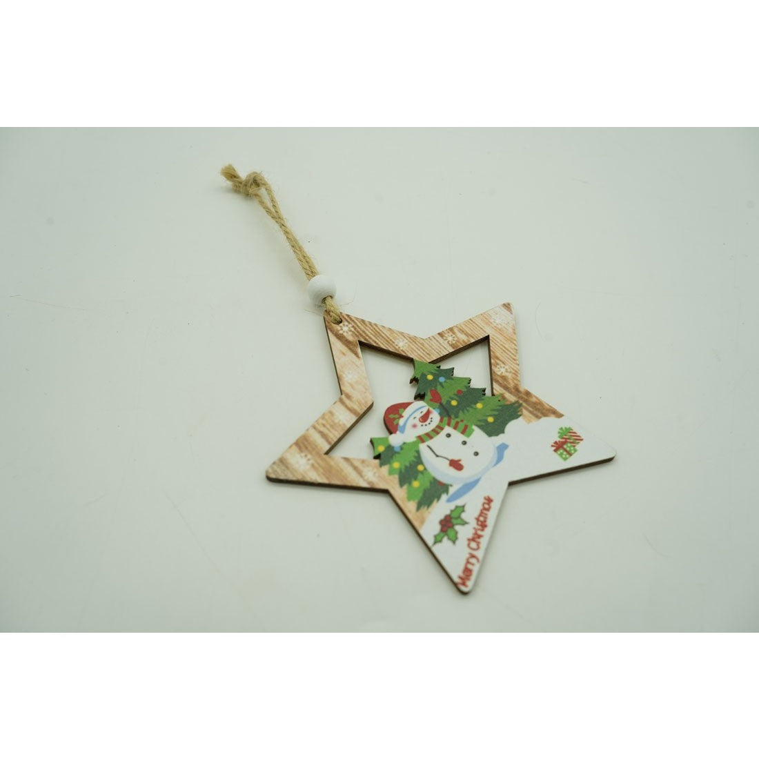 Ornament de brad stea cu om de zapada, Kadeny, multicolor, lemn, 9.9 cm