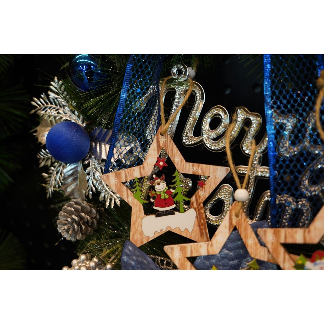 Ornament de brad stea cu ren, Kadeny, multicolor, lemn, 9.9 cm