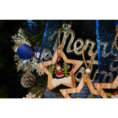 Ornament de brad stea cu ren, Kadeny, multicolor, lemn, 9.9 cm