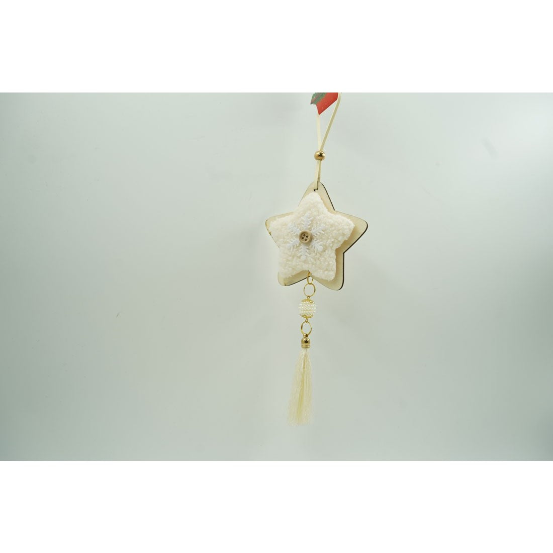 Ornament de brad stea, Kaveny, alb, lemn/textil, 25 cm