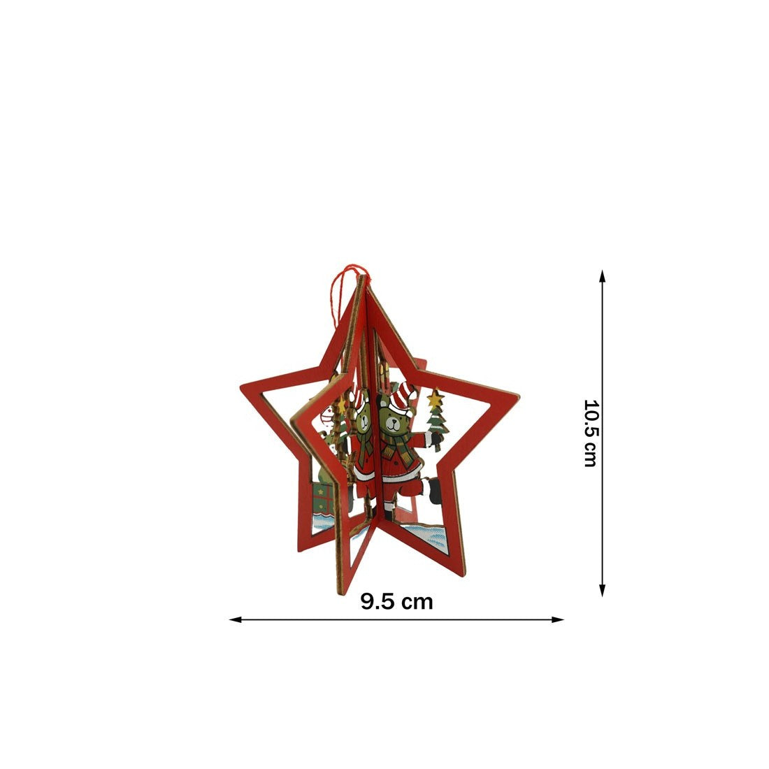 Ornament de brad stea, Kaveny, multicolor, lemn, 10.5x9.5 cm
