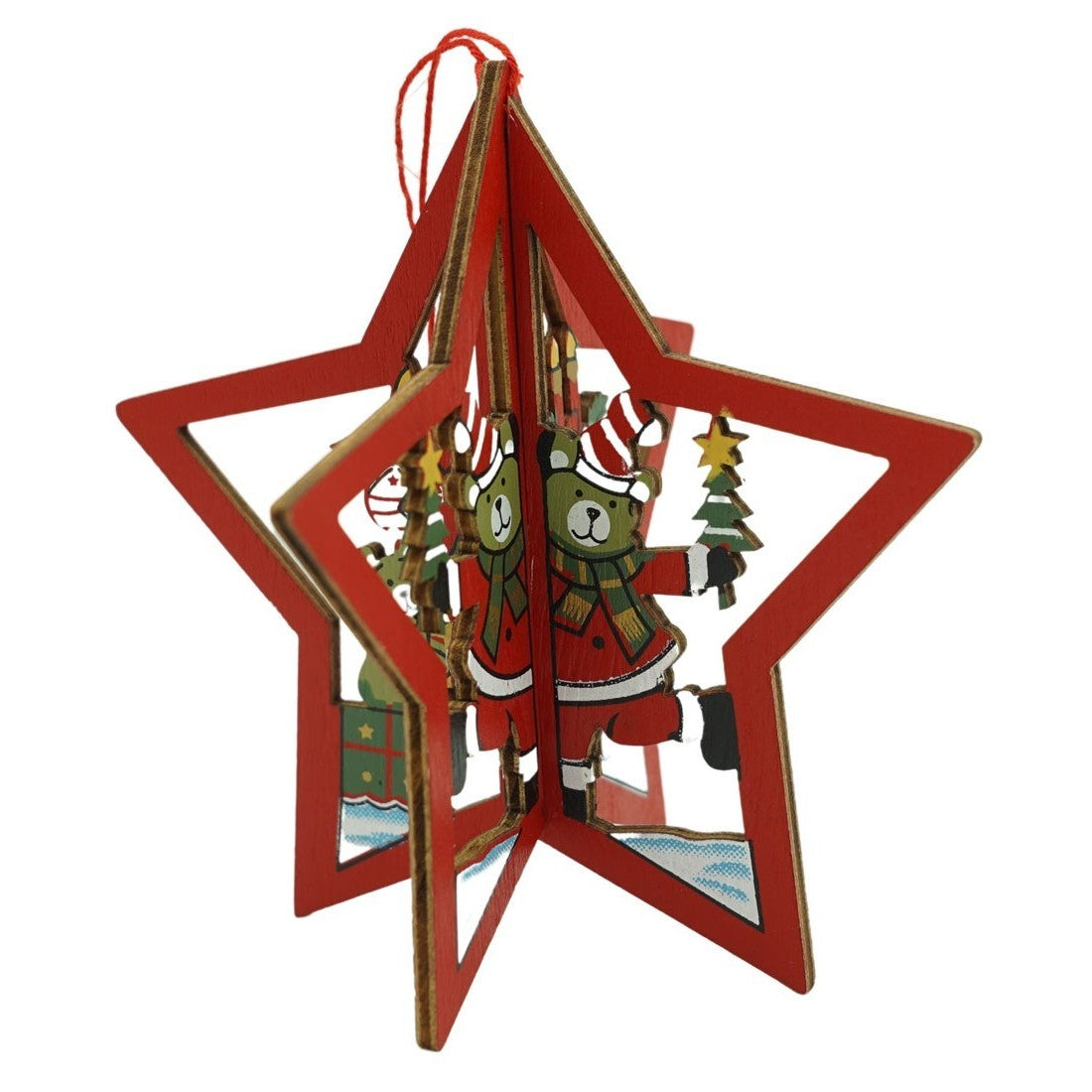Ornament de brad stea, Kaveny, multicolor, lemn, 10.5x9.5 cm