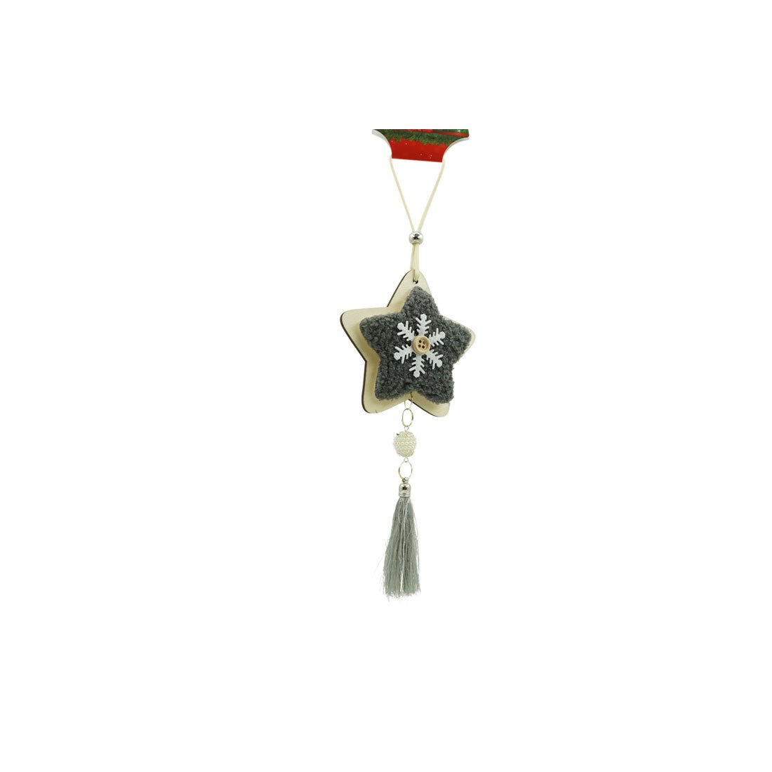 Ornament de brad stea, Kaveny, negru, lemn/textil, 25 cm