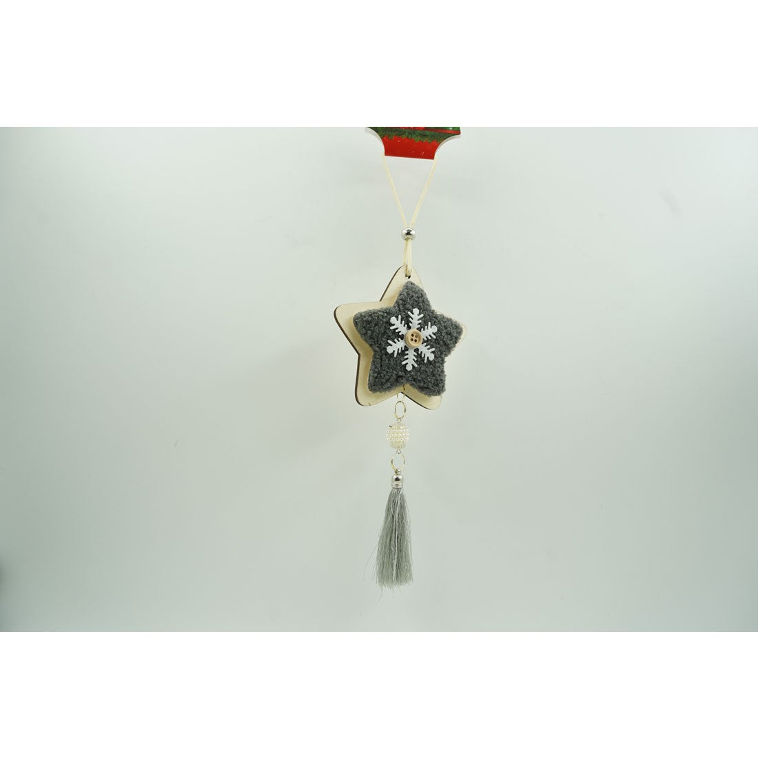 Ornament de brad stea, Kaveny, negru, lemn/textil, 25 cm