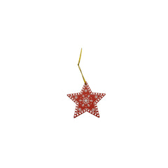 Ornament de brad stea, Kaveny, rosu, lemn, 7.5 cm
