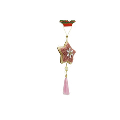Ornament de brad stea, Kaveny, roz, lemn/textil, 25 cm