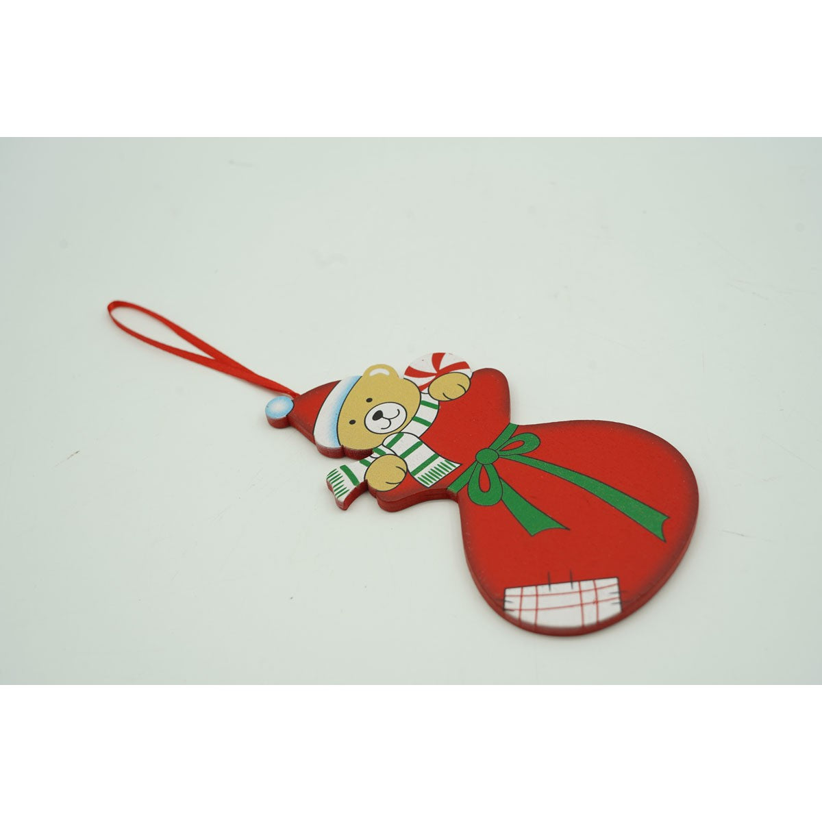 Ornament de brad ursulet, Kaveny, rosu, lemn, 14 cm