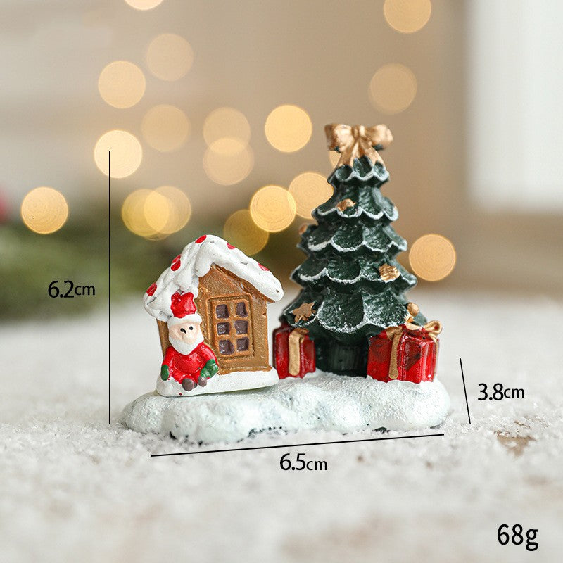 Ornament de Craciun din Rasina pentru Decor, Kadeny, Model Casuta cu Brad, Decoratiune de Birou pentru Craciun, 6.5 x 6.5 x 4 cm, Rosu Verde