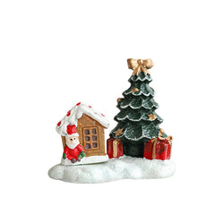 Ornament de Craciun din Rasina pentru Decor, Kadeny, Model Casuta cu Brad, Decoratiune de Birou pentru Craciun, 6.5 x 6.5 x 4 cm, Rosu Verde