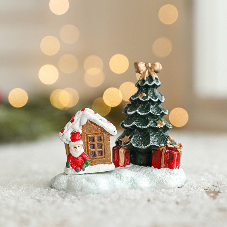 Ornament de Craciun din Rasina pentru Decor, Kadeny, Model Casuta cu Brad, Decoratiune de Birou pentru Craciun, 6.5 x 6.5 x 4 cm, Rosu Verde