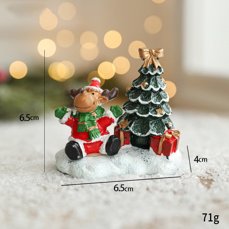 Ornament de Craciun din Rasina pentru Decor, Kaveny, Model Ren cu Brad, Decoratiune de Birou pentru Craciun, 6.5 x 6.5 x 4 cm, Rosu Verde