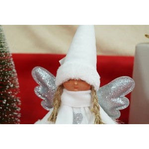 Ornament de Craciun ingeras, Kadeny, alb/gri, textil, 51 cm