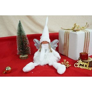 Ornament de Craciun ingeras, Kadeny, alb/gri, textil, 51 cm