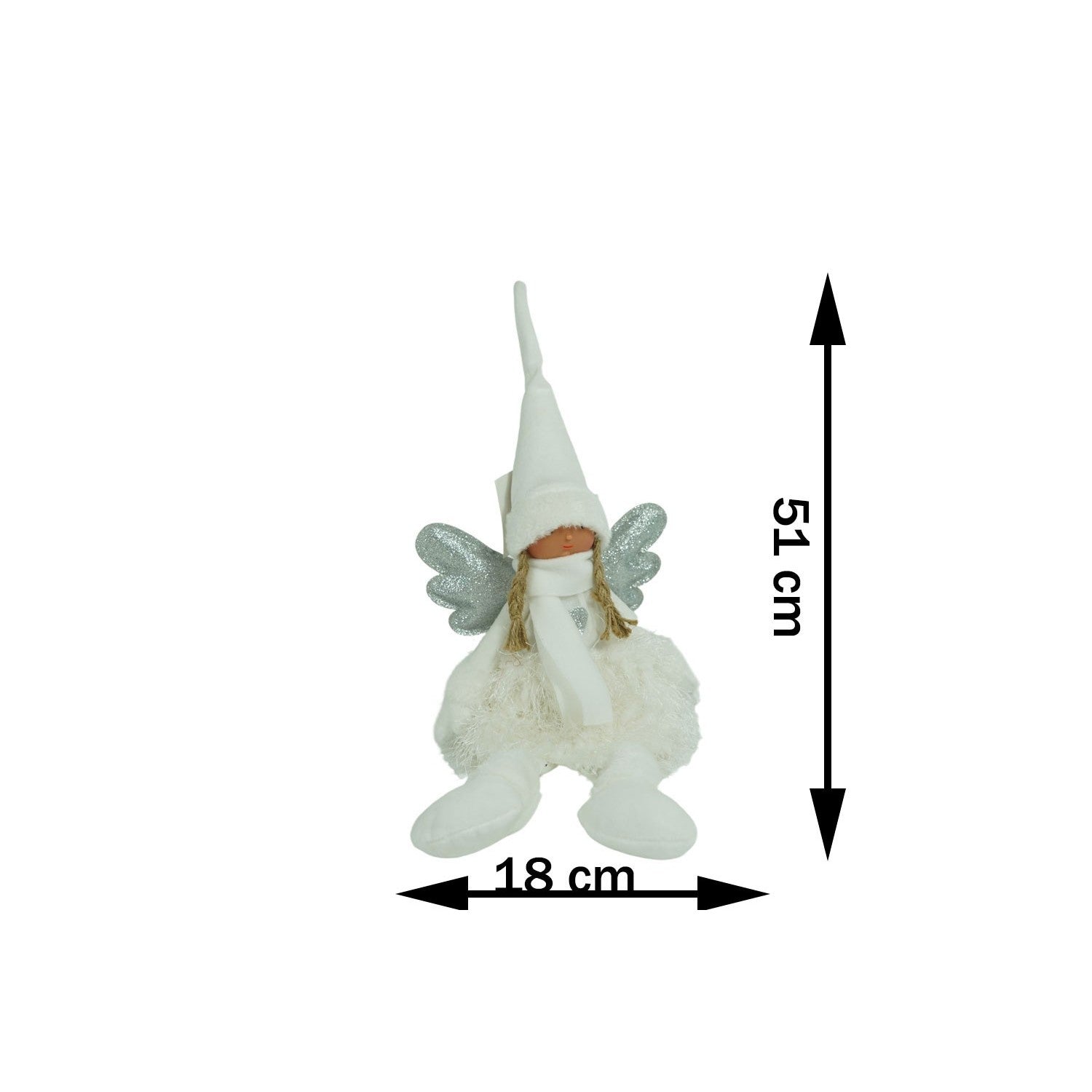 Ornament de Craciun ingeras, Kadeny, alb/gri, textil, 51 cm