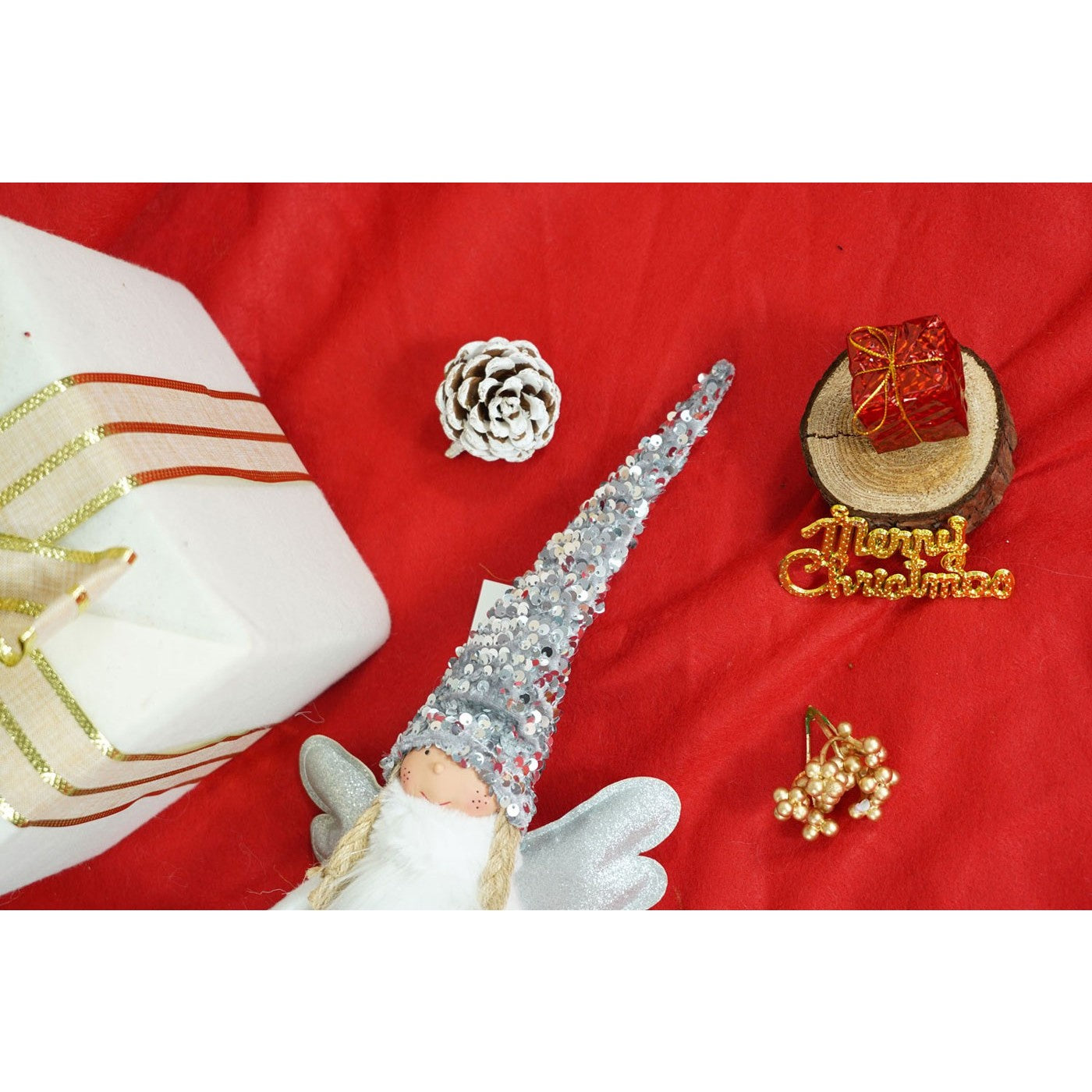 Ornament de Craciun ingeras, Kadeny, alb/gri, textil, 53 cm