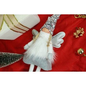 Ornament de Craciun ingeras, Kadeny, alb/gri, textil, 53 cm