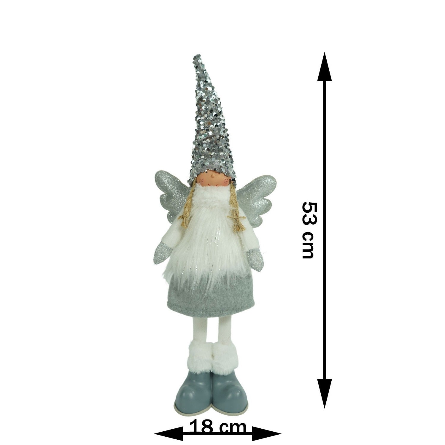 Ornament de Craciun ingeras, Kadeny, alb/gri, textil, 53 cm