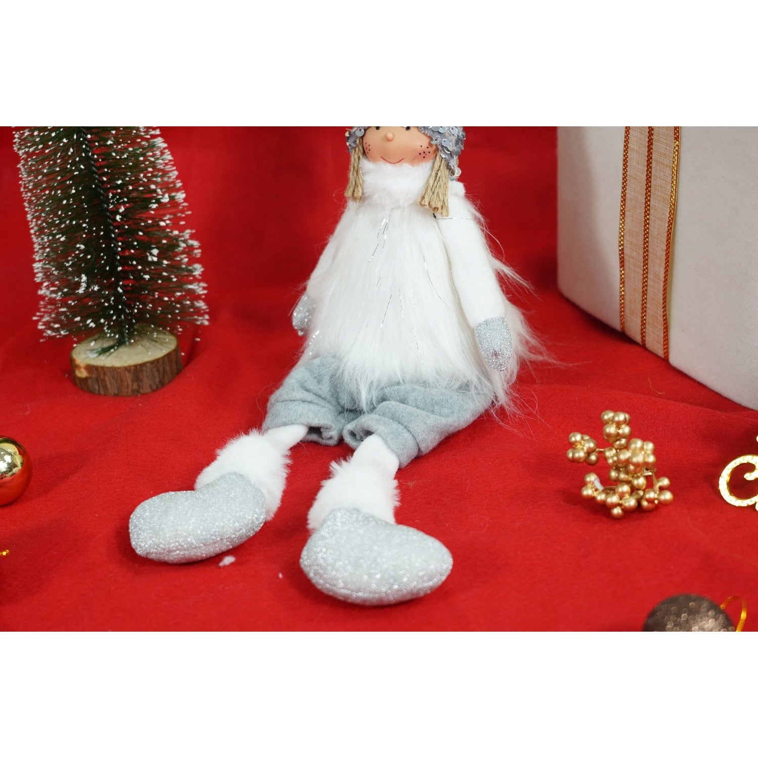 Ornament de Craciun ingeras, Kadeny, alb/gri, textil, 58 cm