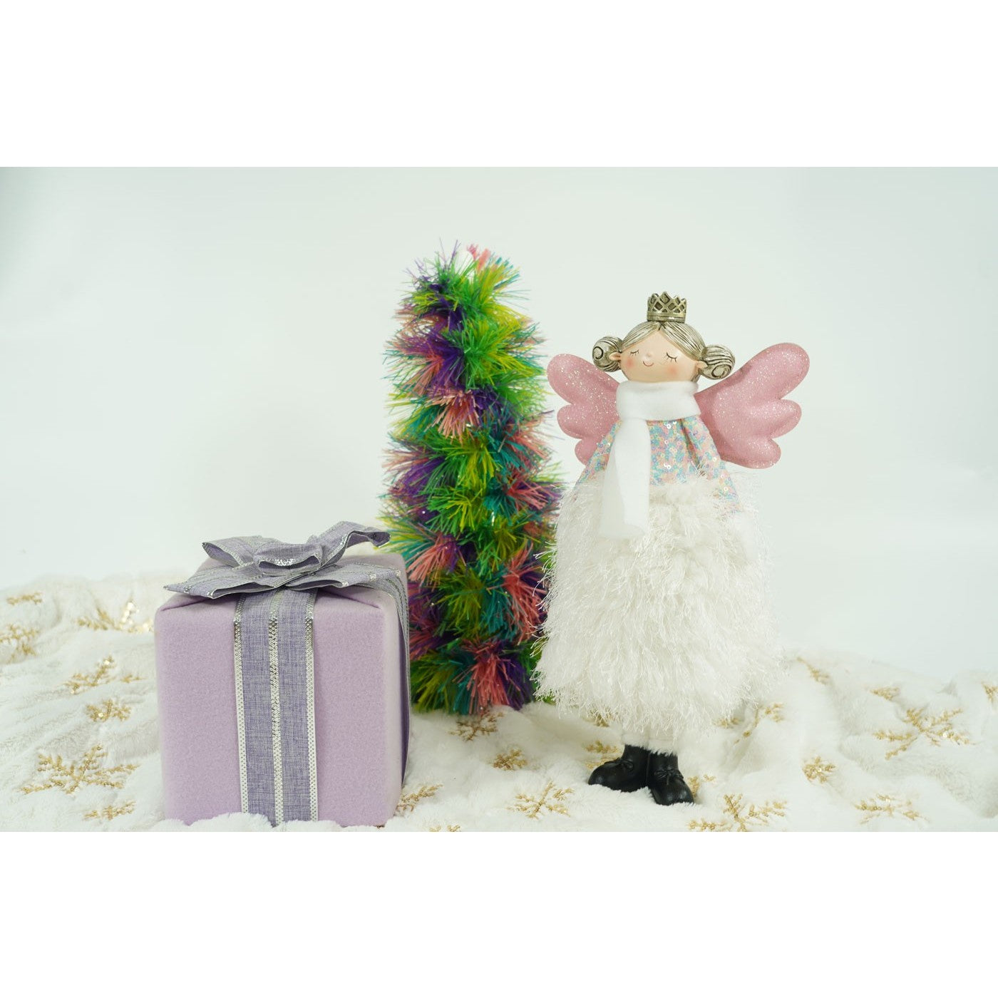 Ornament de Craciun ingeras, Kadeny, alb, textil, 26 cm