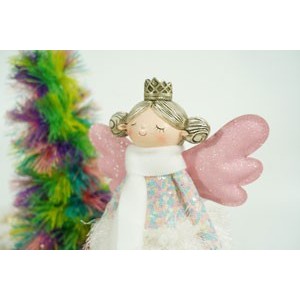 Ornament de Craciun ingeras, Kadeny, alb, textil, 26 cm