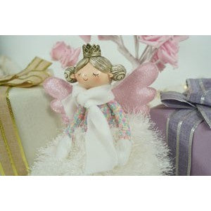 Ornament de Craciun ingeras, Kadeny, alb, textil, 26 cm