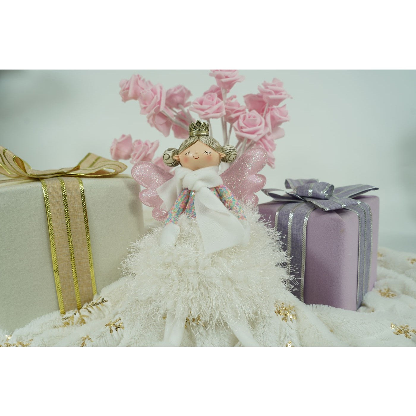 Ornament de Craciun ingeras, Kadeny, alb, textil, 37 cm