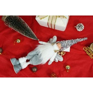 Ornament de Craciun ingeras model 2, Kadeny, alb/gri, textil, 53 cm